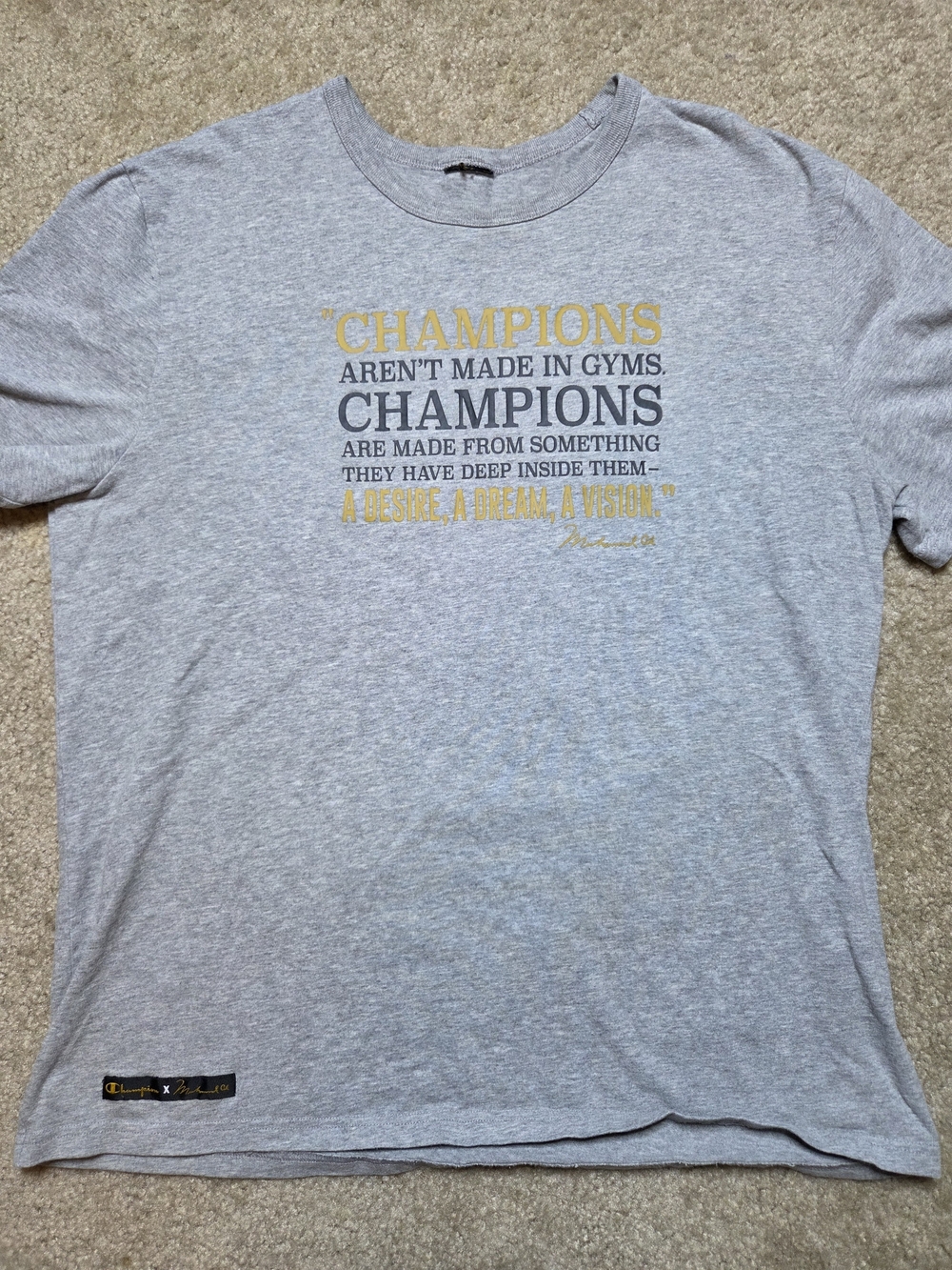 Champion X Muhammad Ali Gray Quote Graphic Tee Shirt Unisex (NO SIZE TAG)